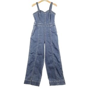 Madewell Denim Seamed Jumpsuit Womens 4 Blue Overalls Apron Wide Leg Chore